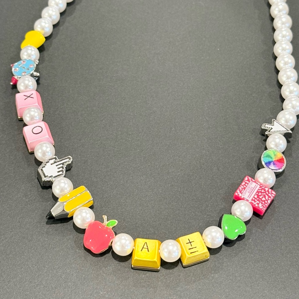 Betsey Johnson Straight Back to School Motif Faux Pearl Collar Necklace - Picture 2 of 5